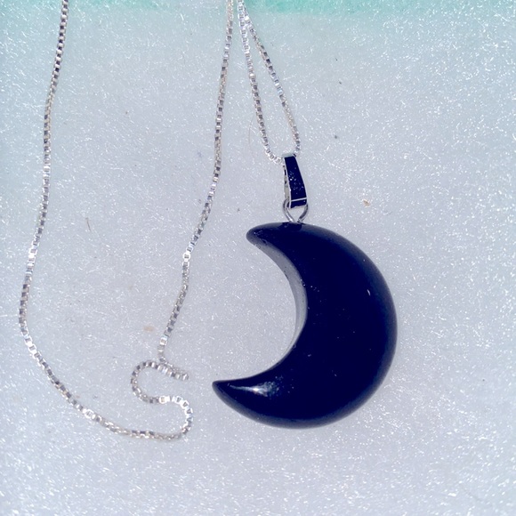 Boho hippie Natural Black Onyx moon Sterling Silver 16” Nec… - Picture 6 of 6